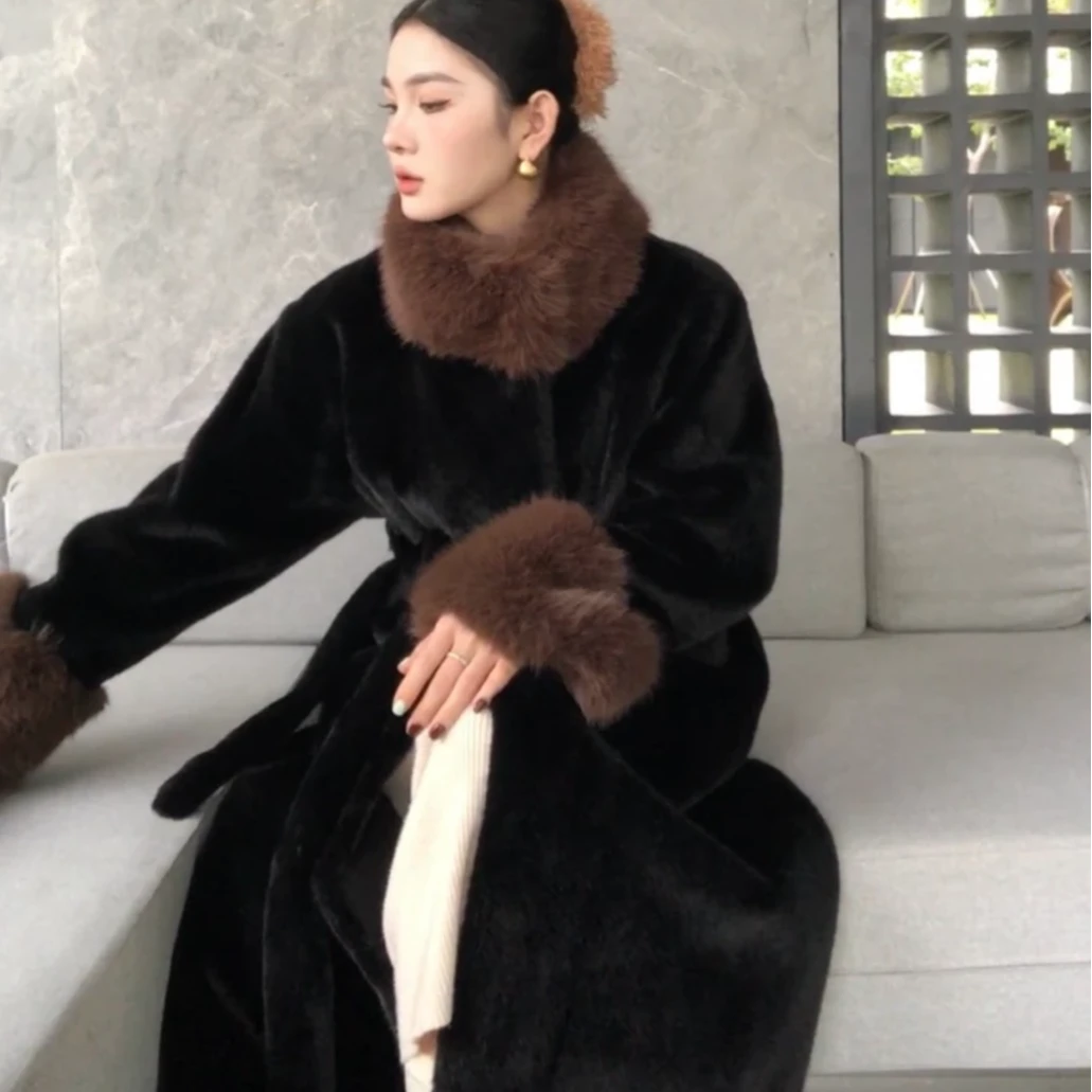 【高贵品质】进口环保水貂米貂大衣2024冬韩版奢华正品保暖气质外套