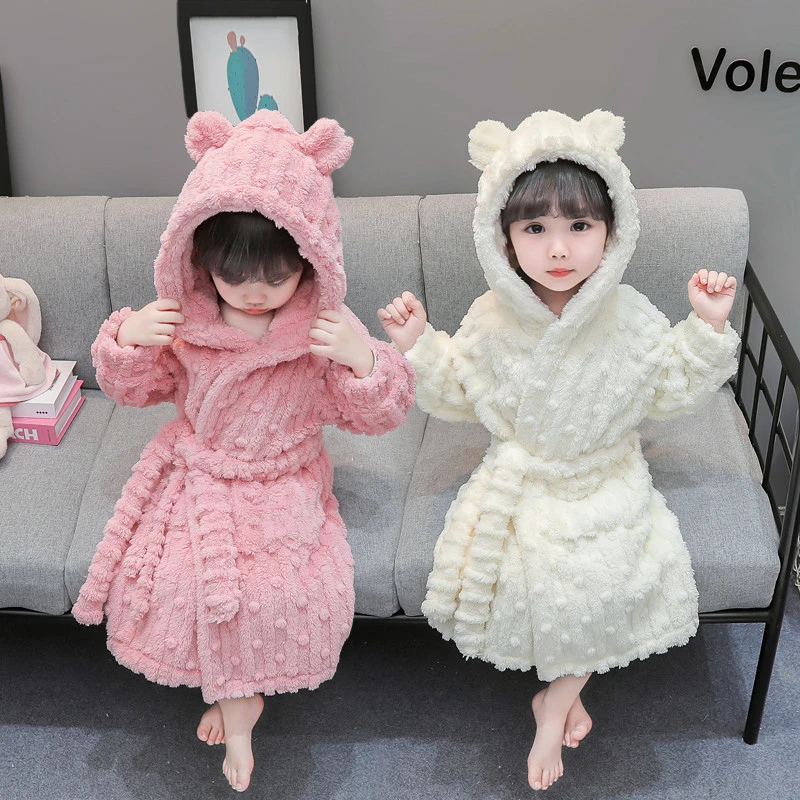 女童法兰绒睡袍秋冬季小童长款家居服睡衣宝宝保暖儿童珊瑚绒浴袍