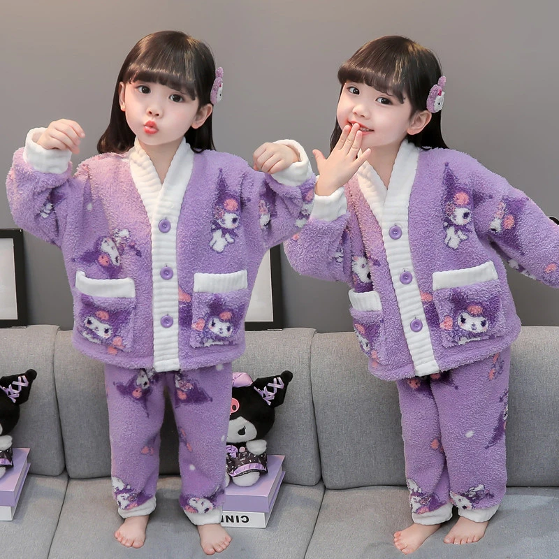 女童珊瑚绒睡衣儿童法兰绒家居服秋冬季公主小女孩宝宝加厚款套装