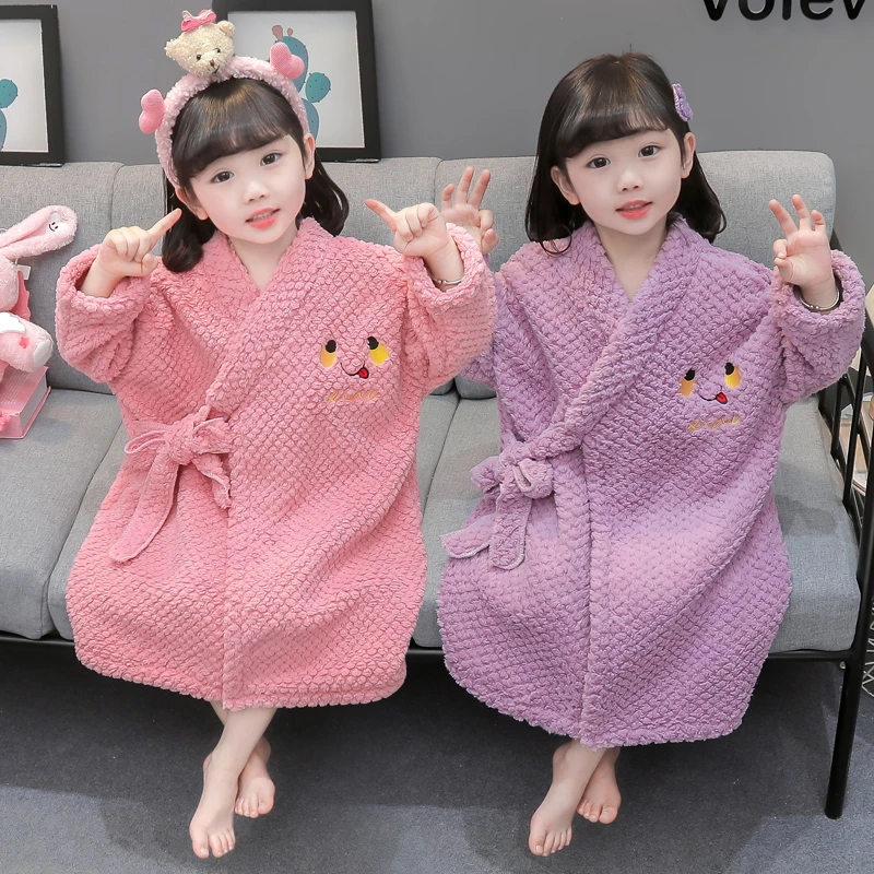 法兰绒儿童睡袍冬季豆豆绒浴袍女童睡衣小童可穿浴巾宝宝家居服