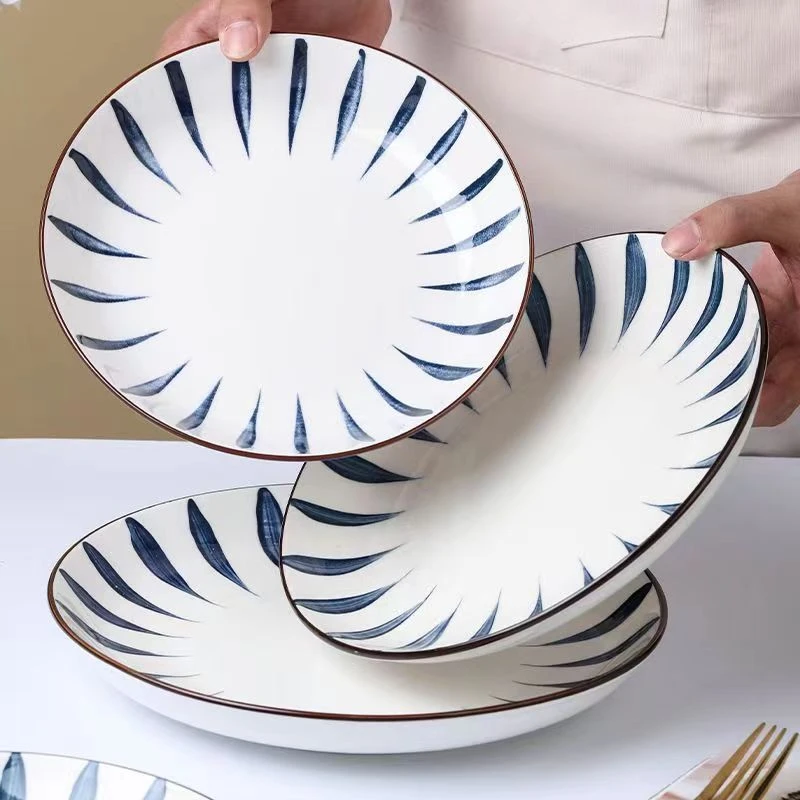 【主播宠粉】6只装8英寸千叶草盘网红北欧圆形陶瓷餐盘家用高温陶瓷