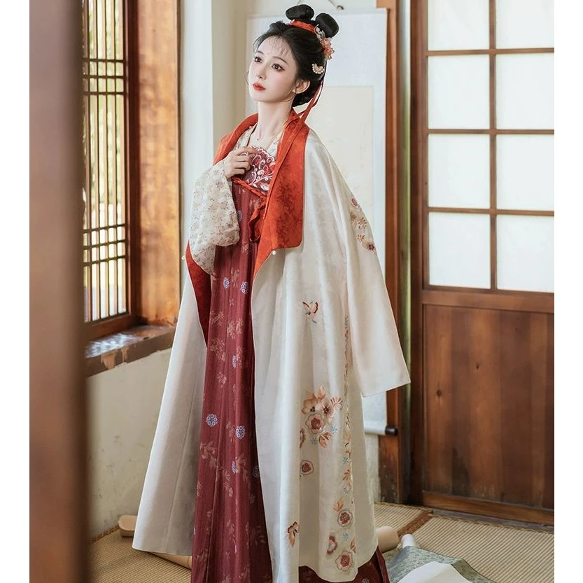 钟灵记【惊鸿晏】唐风披袄齐胸裙对襟衫团花刺绣春秋古风长款汉服女
