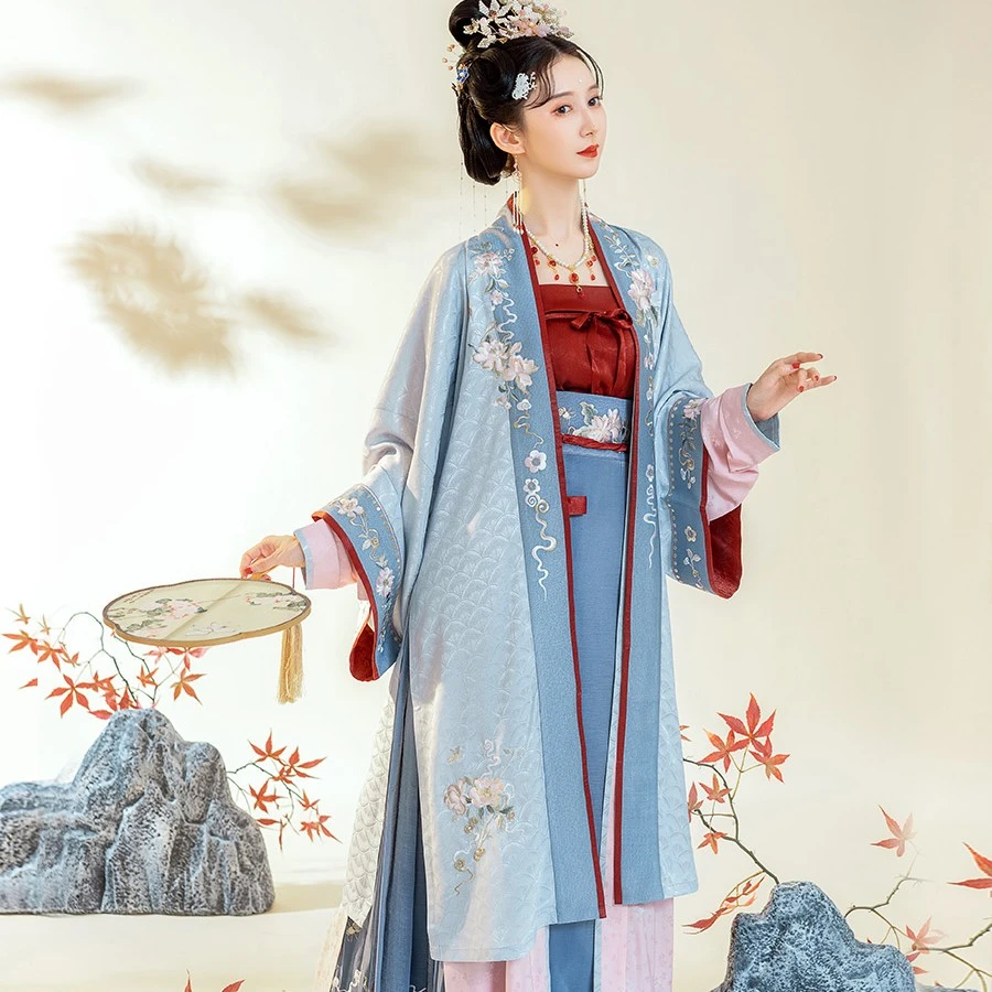 【鲛人曲】宋制对襟长褙子长衫百迭襦裙女宋抹齐腰秋冬国风汉服
