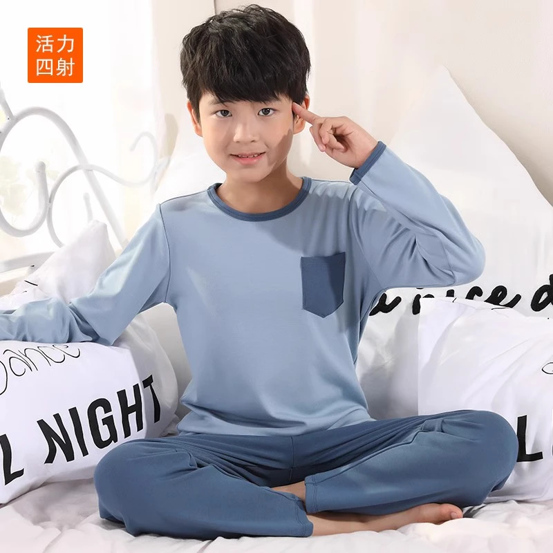 hzasz/活力四射男童保暖睡衣套装女童加绒中大童秋衣秋裤冬T9346
