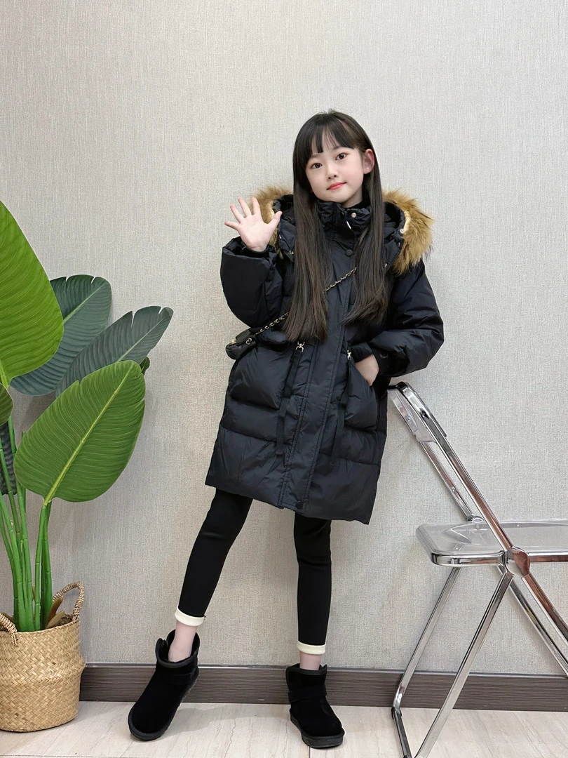女童羽绒服冬装2023新款韩版中大童儿童中长款洋气加厚白鸭绒外套