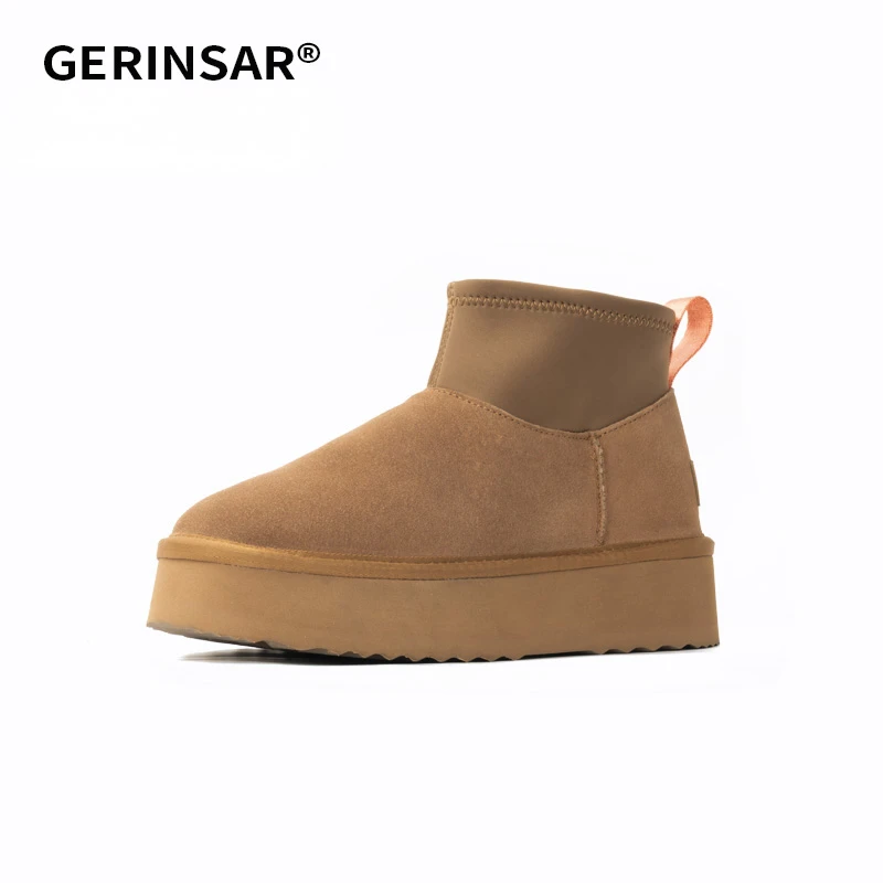 GERINSAR83023秋季新女舒适纯色圆头保暖厚底休闲短靴雪地靴