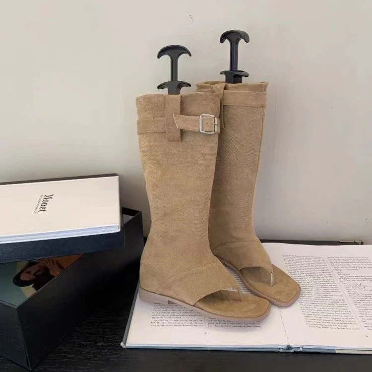 【沙丘凉靴】夹趾凉靴女2024夏季新款西部靴增高堆堆靴