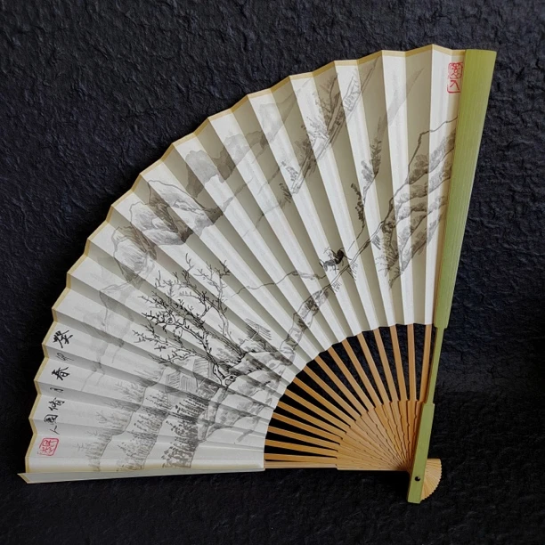 一物一图永青竹琴方翻轮头折扇李民志画张鸿运制扇9.5寸2.0口18方