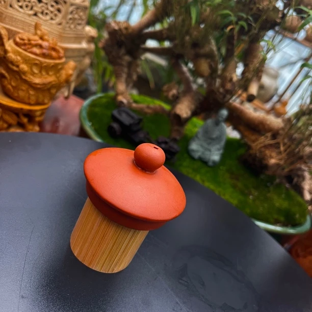 手工老竹盖置竹盖托竹制功夫茶具配件竹节茶道配件壶盖架壶盖托
