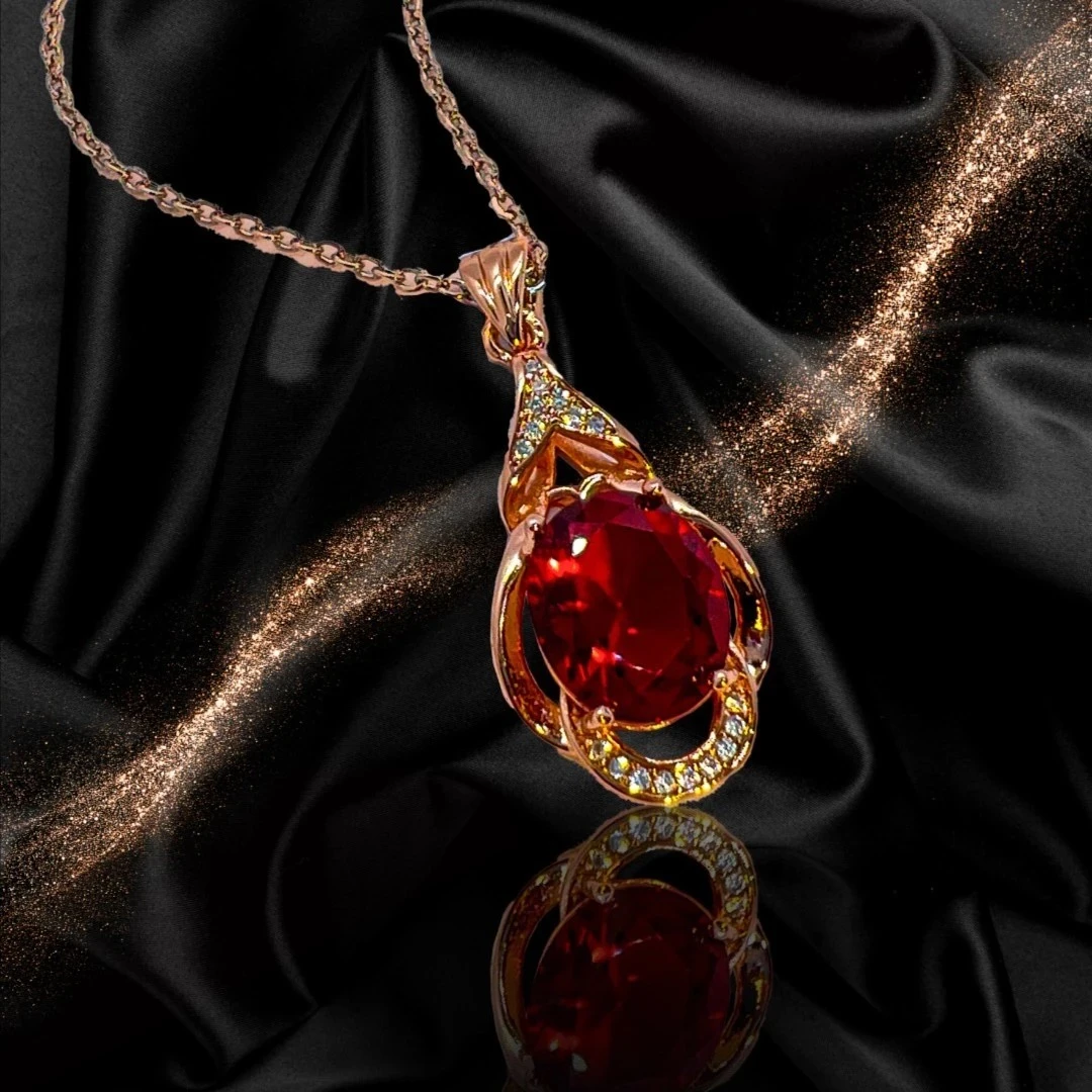 铜合金合成锆石吊坠 经典4克拉单红色吊坠LB