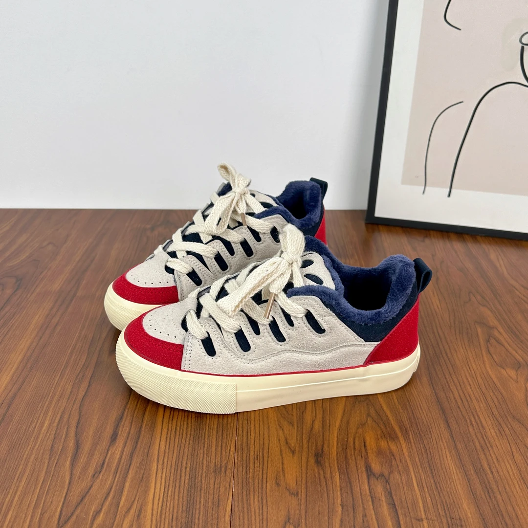 百搭学生休闲鞋冬季加绒棉鞋女保暖休闲运动原创设计港风板鞋女