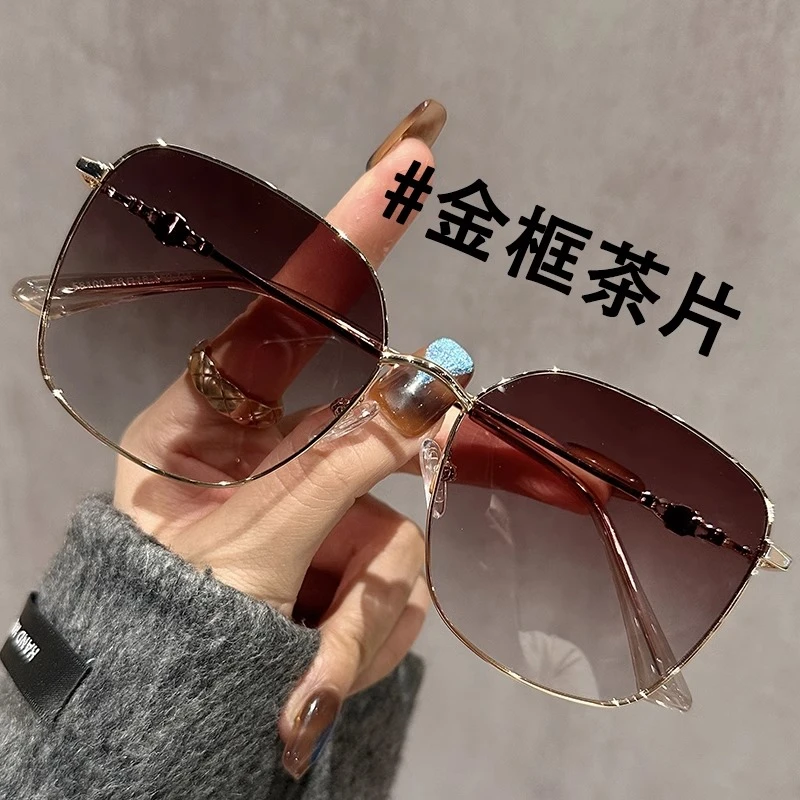 茶色墨镜2025新款女超轻大框金丝太阳镜可配近视偏光眼镜大脸防晒