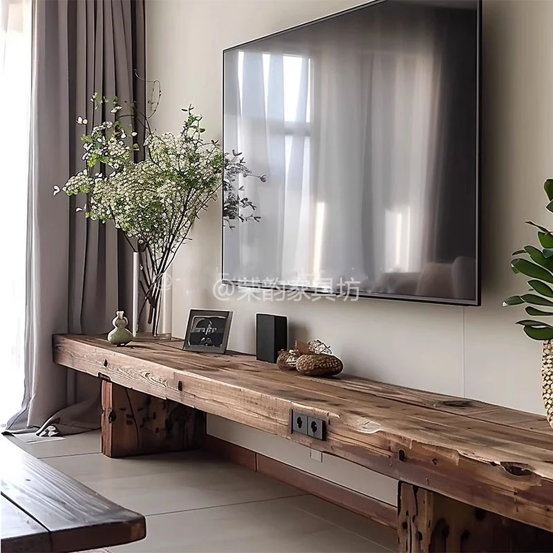 实木原生态电视柜简约机柜地柜原木高档长条板凳不规则复古侘寂风