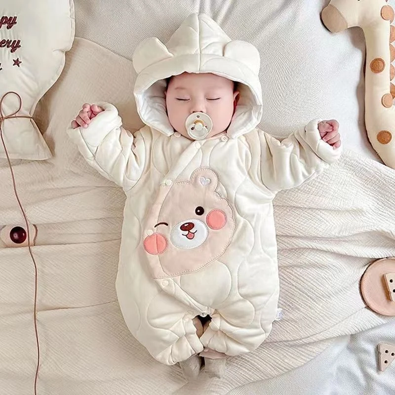 婴幼儿冬季加厚连体衣秋冬季冬款外出服宝宝保暖棉衣加绒哈衣爬服