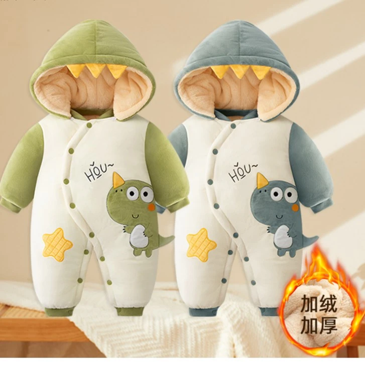 冬款连体衣秋冬季宝宝新年哈衣爬服加绒加厚新生儿外出服夹棉保暖