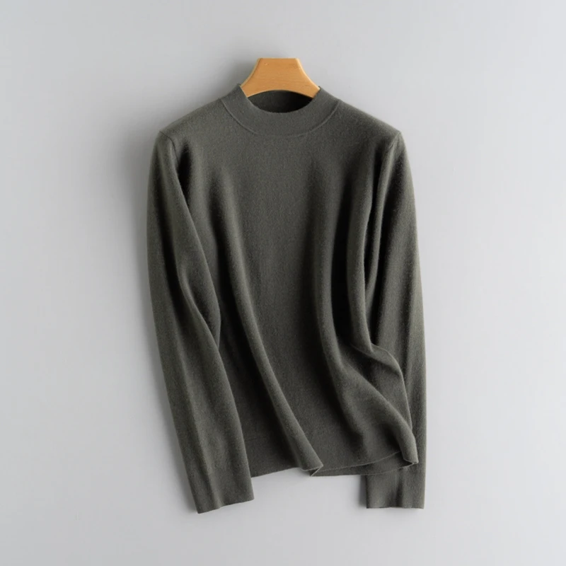 【不议价】女士340克纯山羊绒12针长袖精纺空气层半高领加厚套头衫