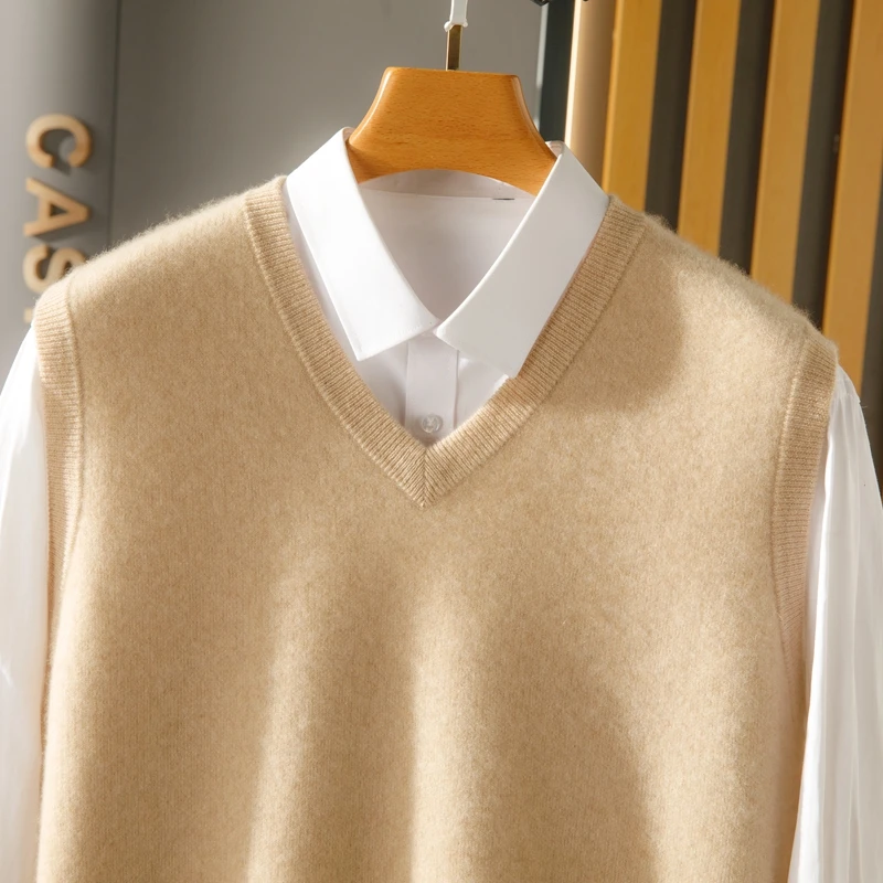 M.ORO A规纱】男加厚100%山羊绒加厚V领套头马甲时尚坎肩羊绒背心