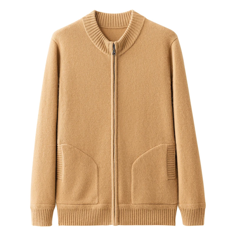 【不议价】男士纯山羊绒550克长袖半高领双股加厚商务休闲针织开衫