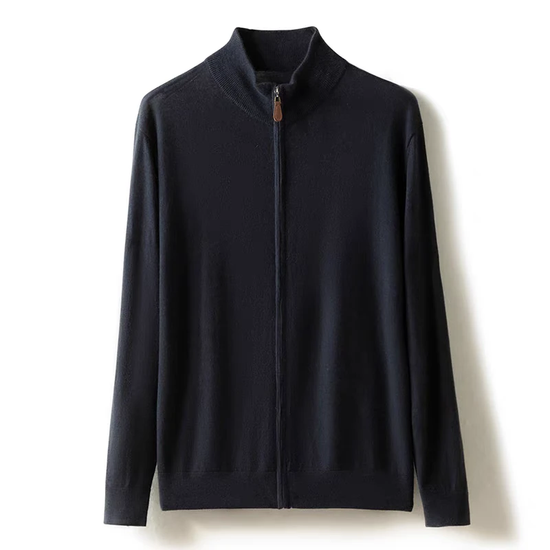 【不议价】男士纯山羊绒260克长袖半高领商务休闲纯色百搭针织开衫