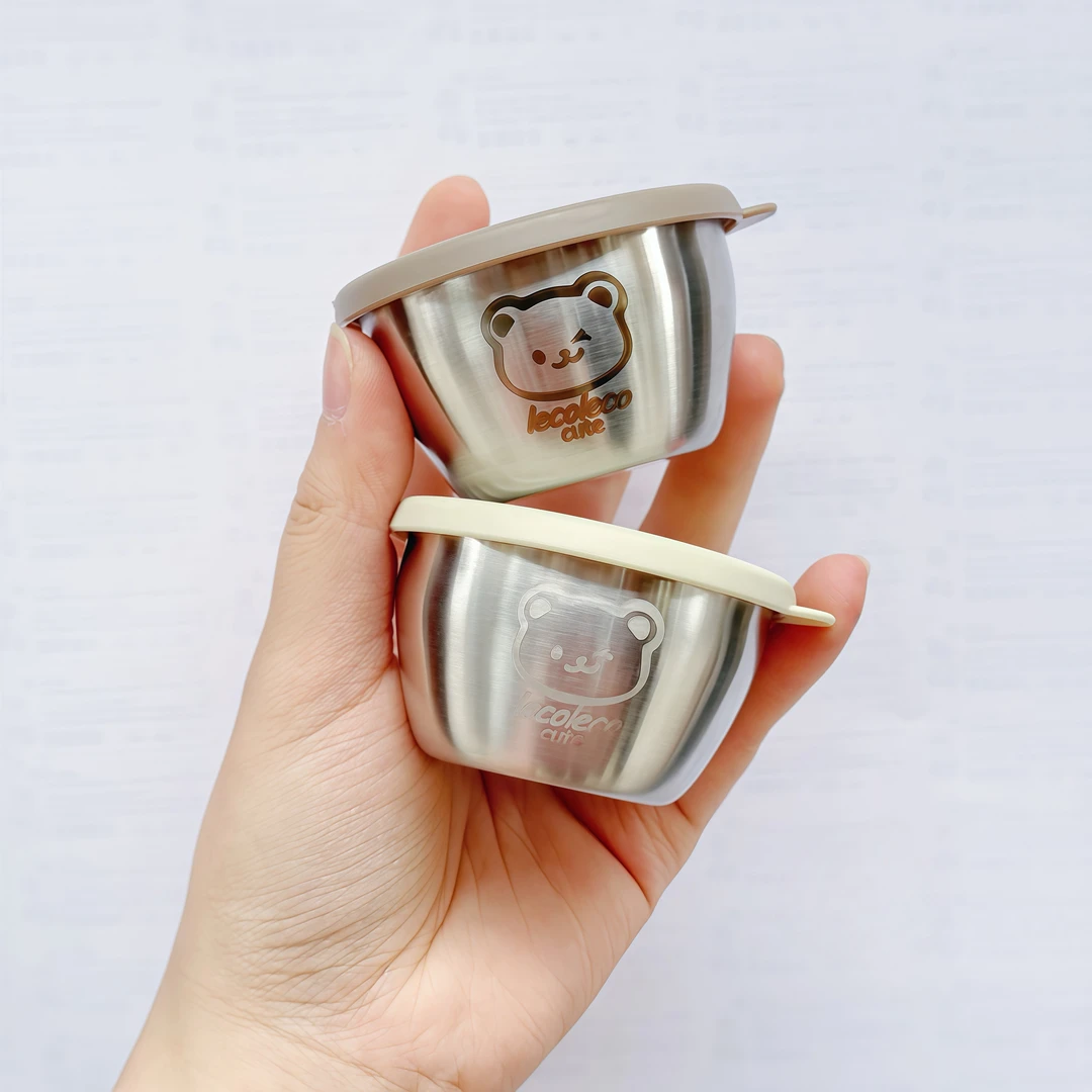 迷你便携304不锈钢蘸料调味盒卡通小熊碟子带盖番茄酱沙拉酱汁杯