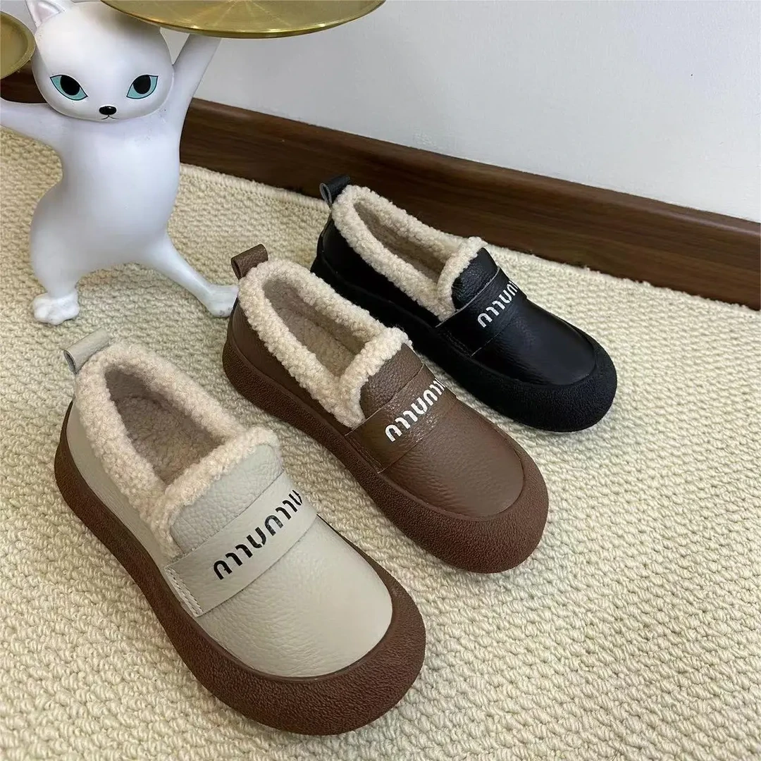 时尚舒适冬季保暖鞋毛毛鞋柔软软底女鞋百搭厚底加绒外穿妈妈鞋