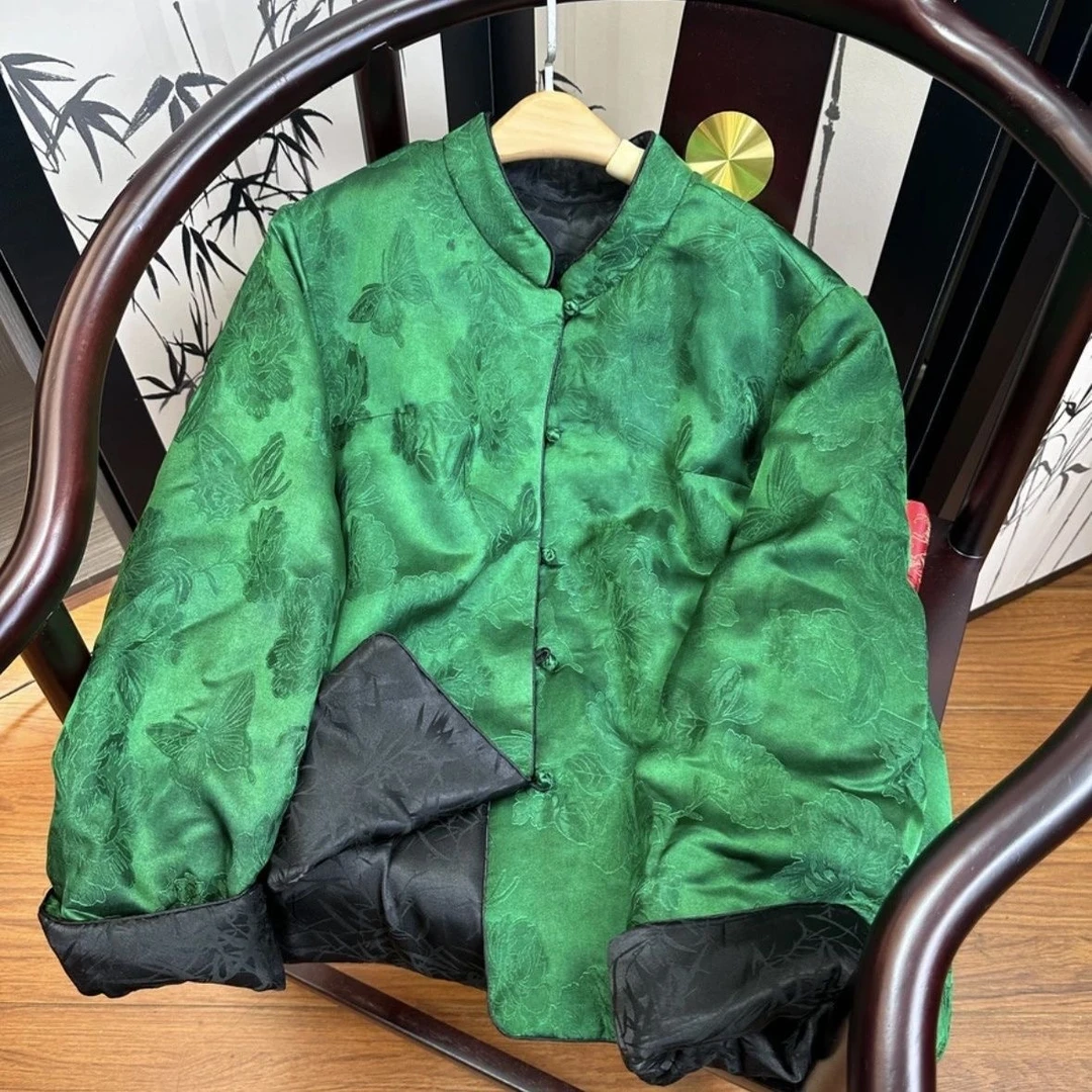 {知音}网红时尚中式棉服外套复古女中国风重磅提花上衣棉袄民族风