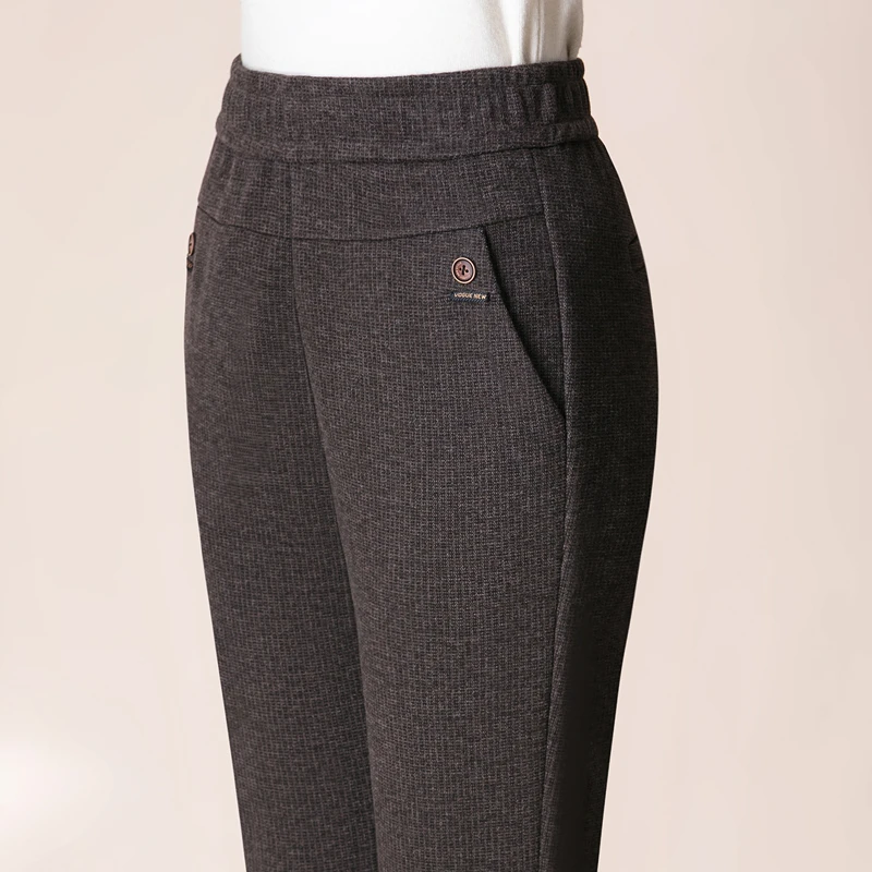 中老年妈妈羊毛呢哈伦裤女士2024冬季新款松紧腰高腰秋冬直筒裤子