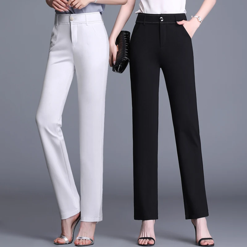 白色西裤女士2024夏季新款直筒裤女装高腰女裤休闲裤烟管妈妈裤子