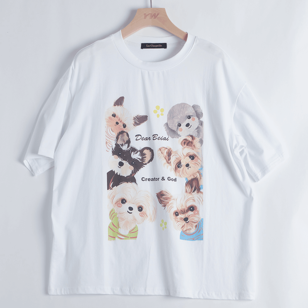 拉夏贝尔商品KA女白色时尚休闲夏季春夏宽松印花圆领T恤