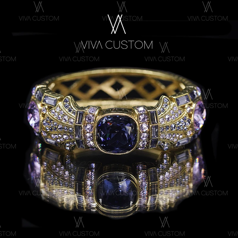 合金合成锆石手镯 （HD系列）重工紫色开口手镯