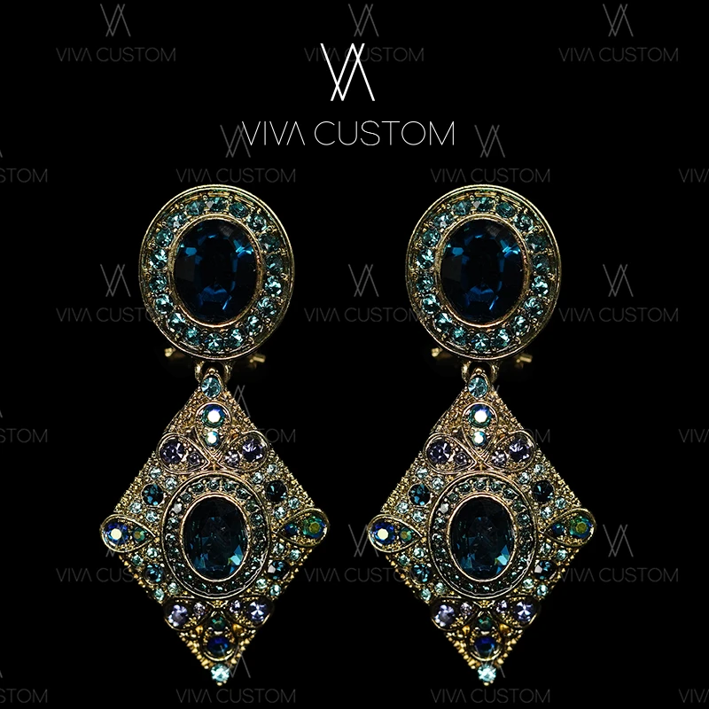 合金合成锆石耳饰 (HD系列)欧美质感蓝色耳拍/耳夹