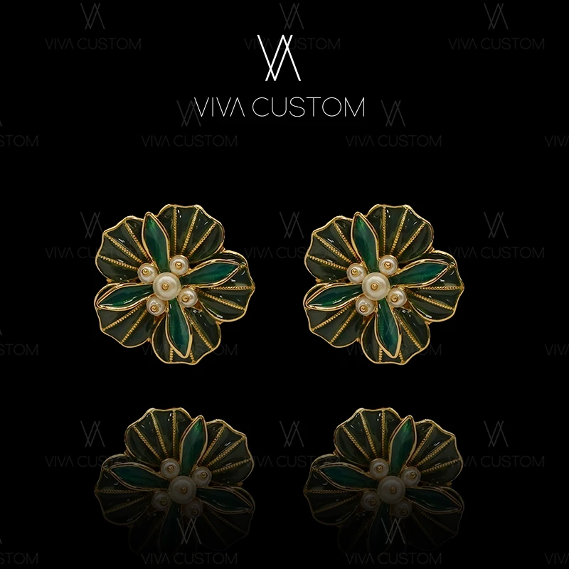 合金仿珍珠耳饰 中古设计感百搭优雅秋碧荷叶耳钉』