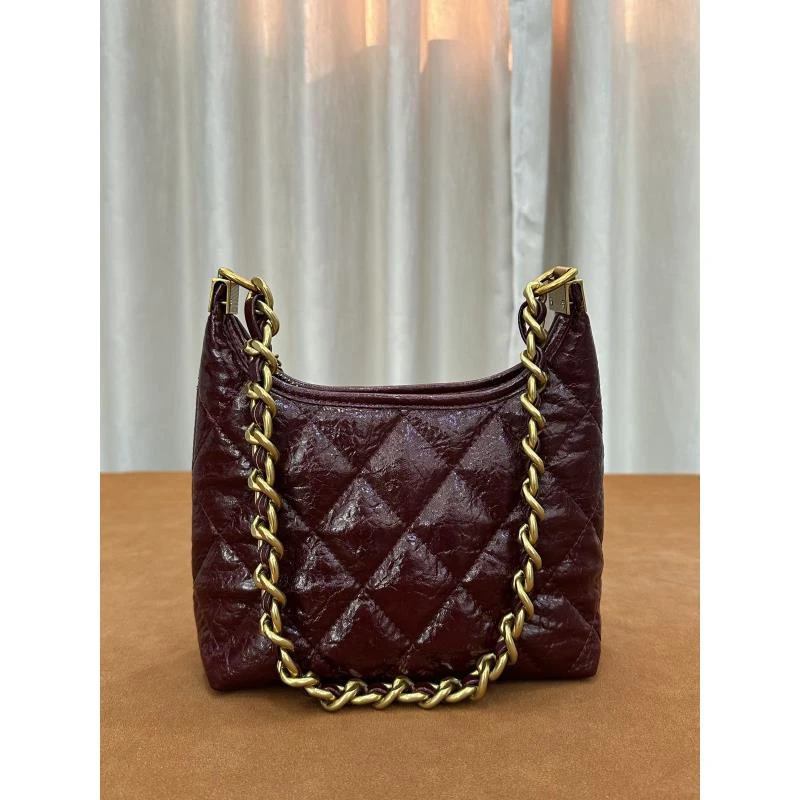 YAY小众链条包女新款单肩包高级感斜挎托特包E1069-酒红色