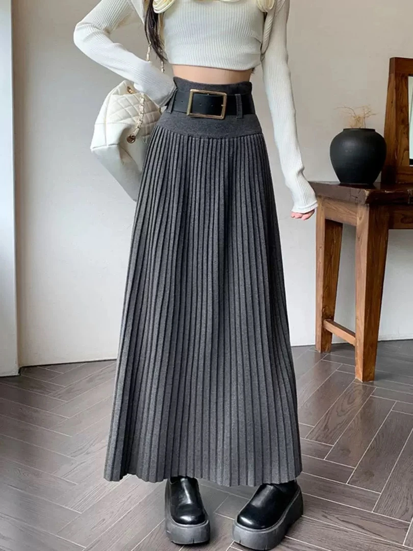 2424新款女士显瘦高腰A字半身裙