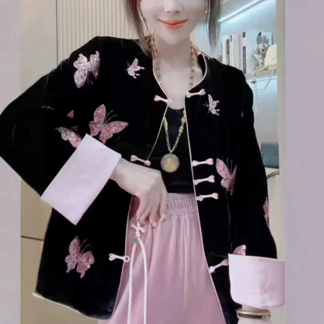 大聪蝴蝶棉服新中式国风时尚加棉外套（蝴蝶位置不固定）9089-1