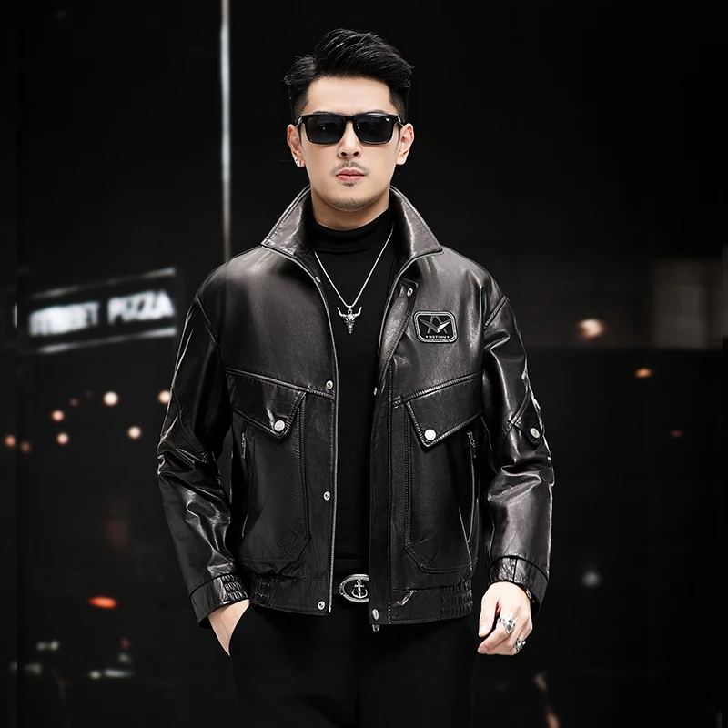春秋新款山羊皮真皮皮衣男短款立领夹克机车服外套ZF-23181