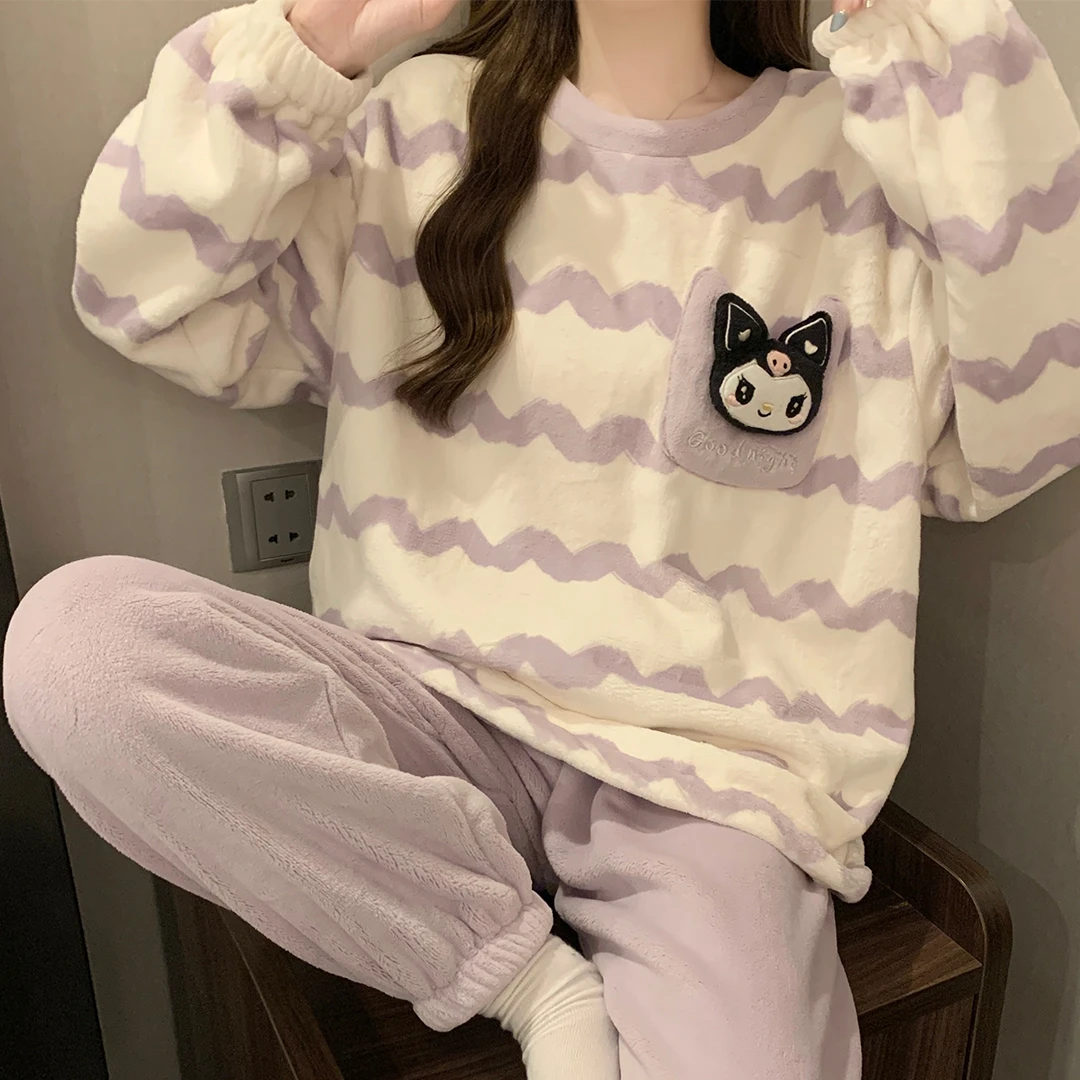 珊瑚绒睡衣女2024秋冬加绒加厚初中学生12-13-15岁女孩大童法兰绒