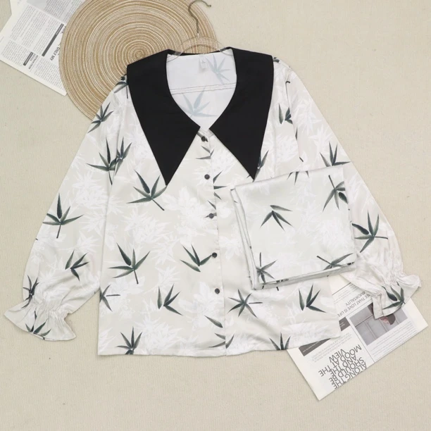 鹏国风桂竹冰雪丝长裤长袖不带胸垫两件套