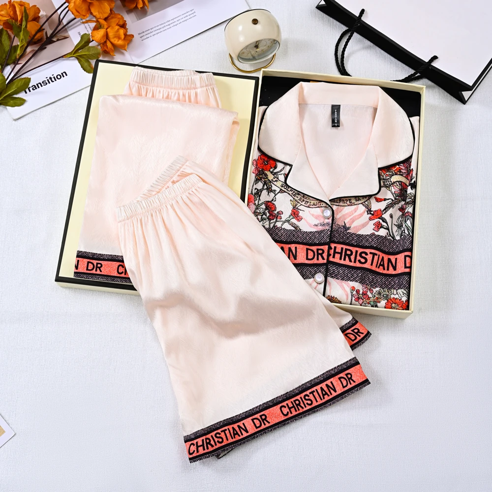 千娇百媚三件套短裤短袖长裤不带胸垫睡衣女家居服