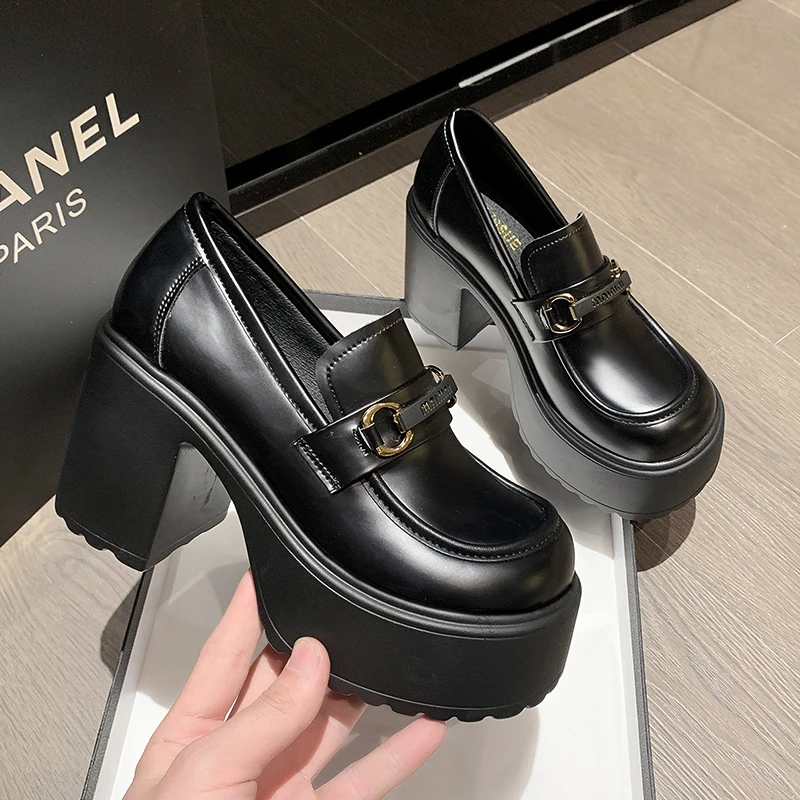 潮牌10cm超高跟玛丽珍女鞋2024日系厚底粗跟防水台乐福鞋JK小皮鞋