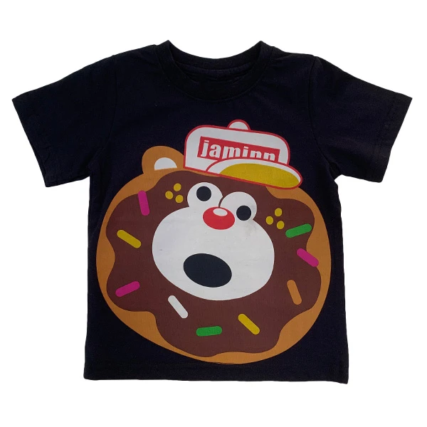 24年新款D164甜甜圈黑色儿童圆领男女同款夏季短袖T恤
