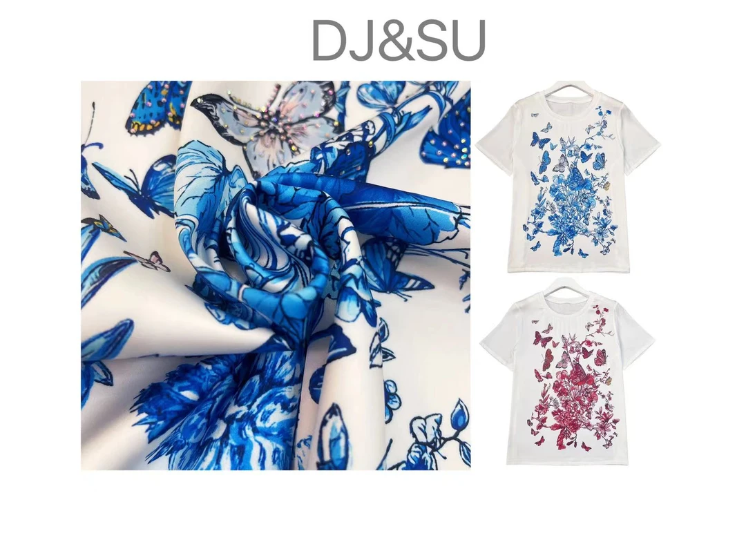 时尚百搭印花烫钻设计师款圆领大码女装短袖F12