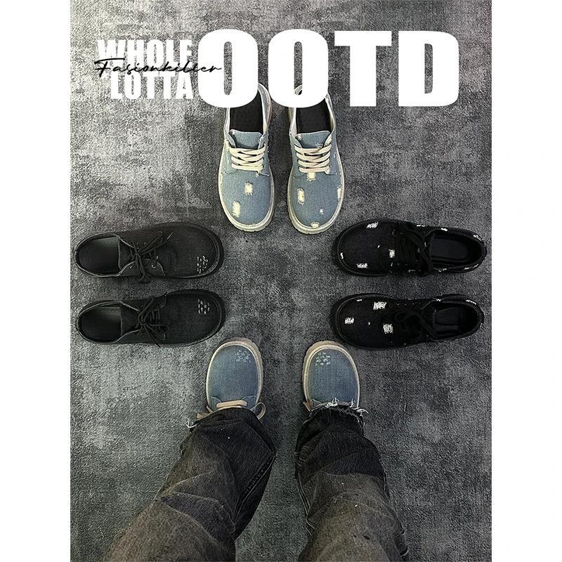 NewRockStarChoppa"无主系列"CleanFIt水洗牛仔做旧德比鞋 男皮鞋