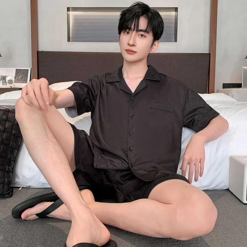 添财鹿睡衣男夏季冰丝短袖薄款青少年男士夏天薄款休闲家居服套装