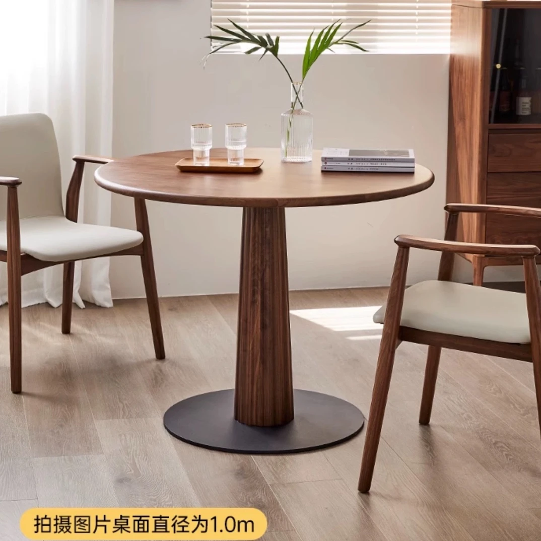 北欧黑胡桃木圆形餐桌实木圆餐桌饭桌家小茶桌简约休闲桌餐厅家具