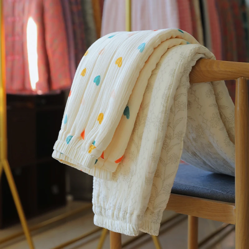 女士纯棉花家居裤 居家大码宽松夹棉睡裤 可外穿防寒保暖裤秋冬季