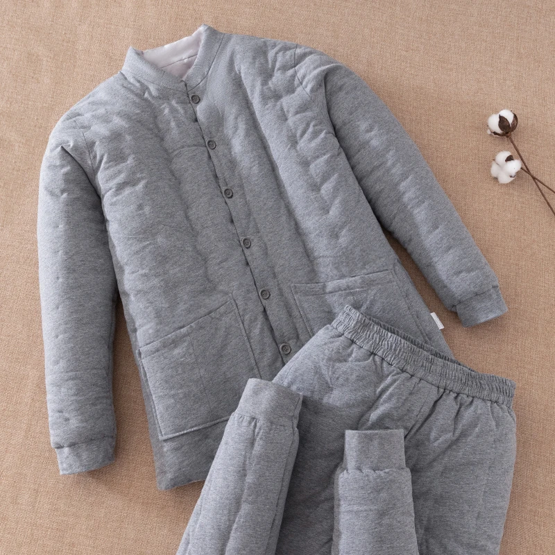 男士棉花手工棉衣套装 成人居家内胆棉袄棉裤 老年人加厚棉服冬