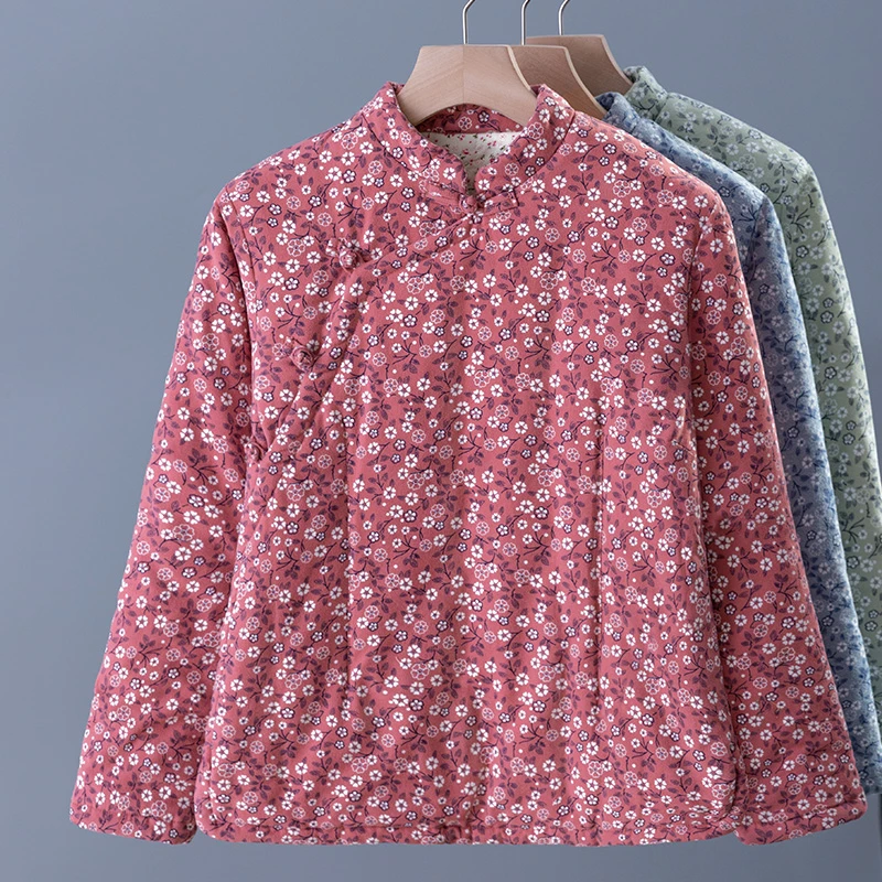 棉花中式盘扣拜年服女 中国风复古棉衣薄棉内胆 文艺范棉服夹棉冬