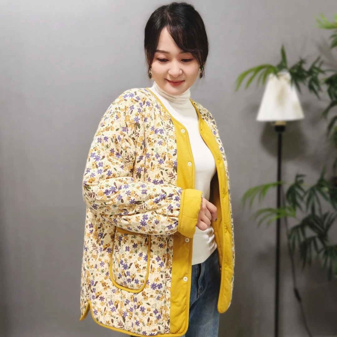 纯棉文艺复古家居棉花棉袄 女装拜年服 加厚保暖棉服女冬季棉衣