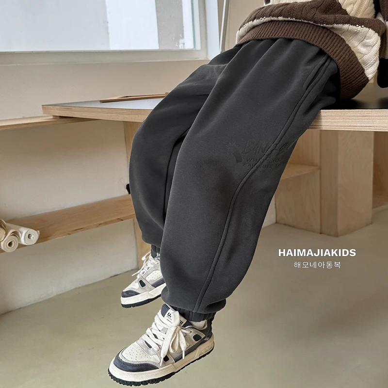 海妈家男童裤子加绒加厚运动裤秋冬新款中大儿童薄绒卫裤24dk20